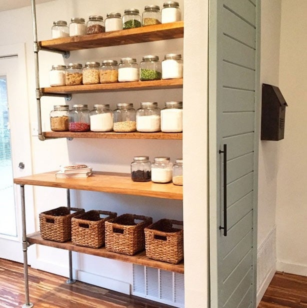 pipe shelving used to create a pantry