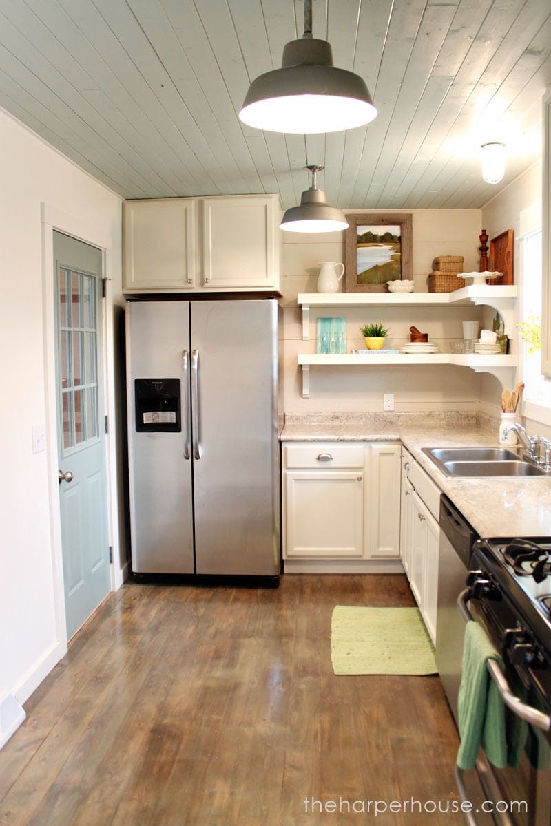 DIY farmhouse kitchen with open shelving | The Harper House